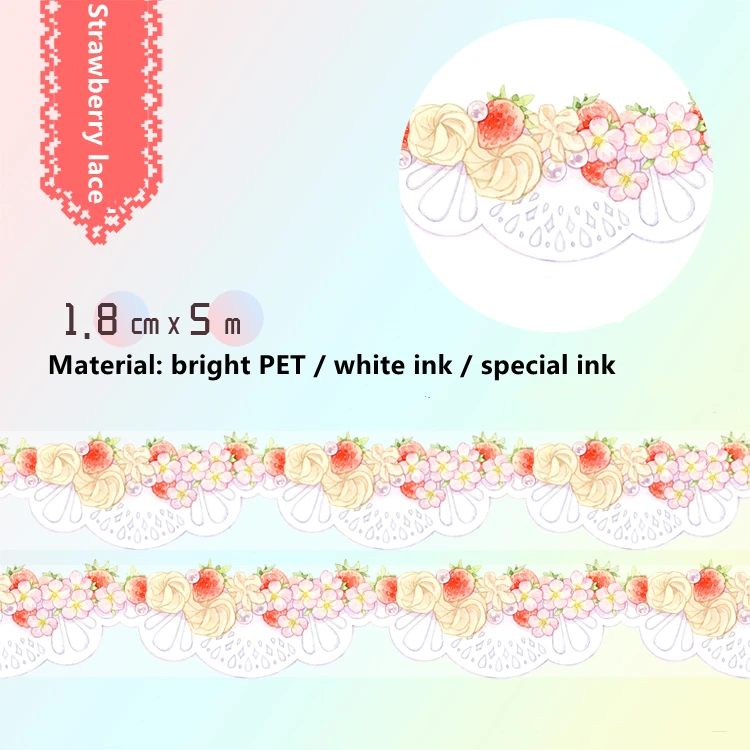 

Strawberry lace Adhesives Tape Fresh lovely PET Decoration Washi Tape DIY Planner Diary Scrapbooking Masking Tape School Office