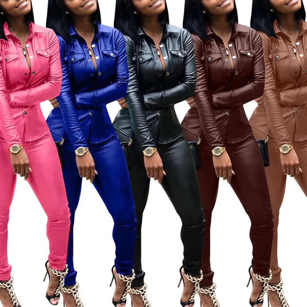 Женские костюмы из искусственной кожи Осень-зима 2021 куртка штаны с многослойными