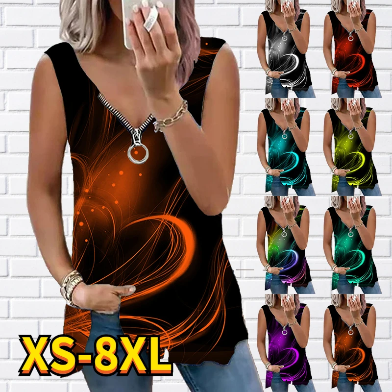 

Женская летняя майка на молнии, без рукавов, с V-образным вырезом