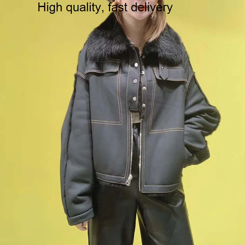 

Double-faced Full Pelt Fur Coat Women Winter Parka Real Sheep Fur Jacket turn-down Collar Overcoat Warm Clothes