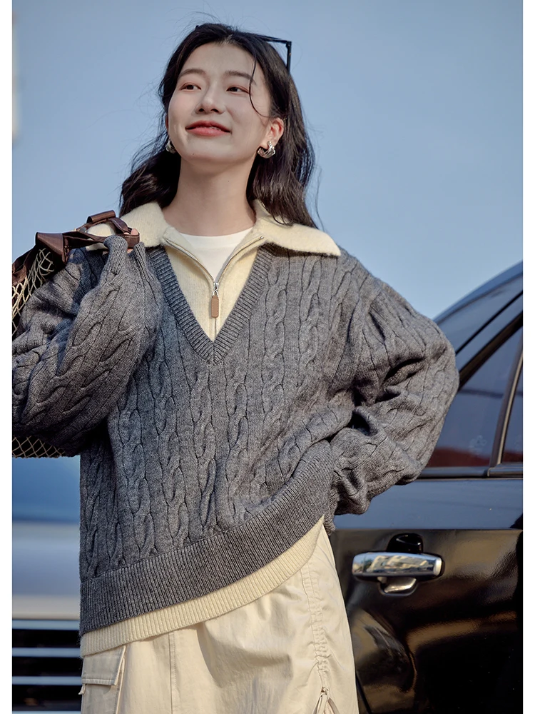 Женский свитер с воротником-поло Miding осень и зима 2024 новый свободный утолщенный