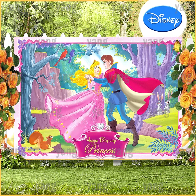 Outdoor Forest Disney Baby Birthday Colorful Background Party Shower Sleeping Beauty Aurora Romantic Wedding Supplies Backdrop