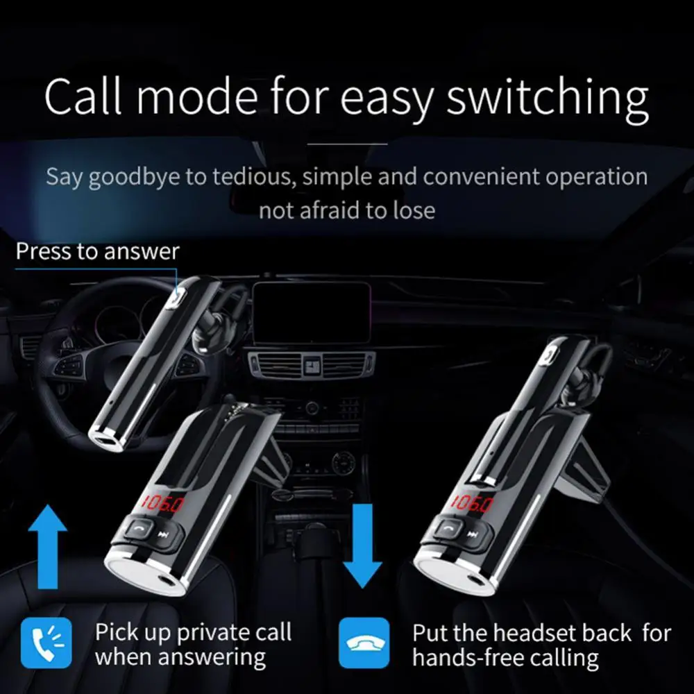 

Автомобильный FM-передатчик Bluetooth 5,0, зарядное устройство с двумя USB-портами, беспроводной автомобильный комплект громкой связи, FM-адаптер, по...