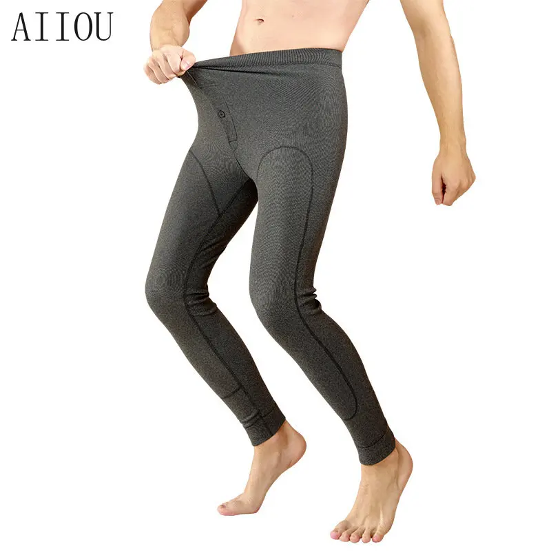 

AIIOU Winter Warm Men Thermal Leggings Tight Underwear Male Long John Underpant Solid Thermo Clothes Thickened Underpants