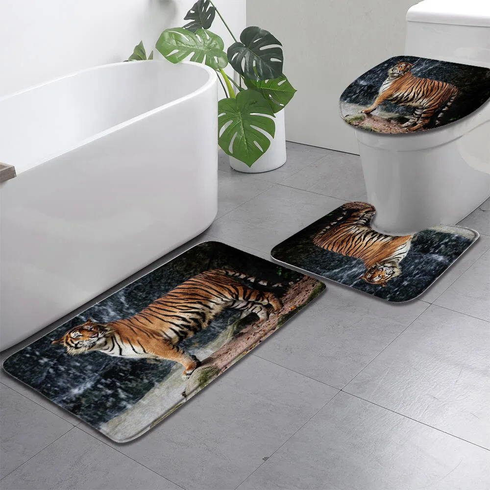 

Коврик для ванной сафари 3 шт./комплект, коврик для ванной комнаты из индокитайского тигра, расслабляющий декоративный нескользящий коврик для ванной комнаты против известняка и водопада