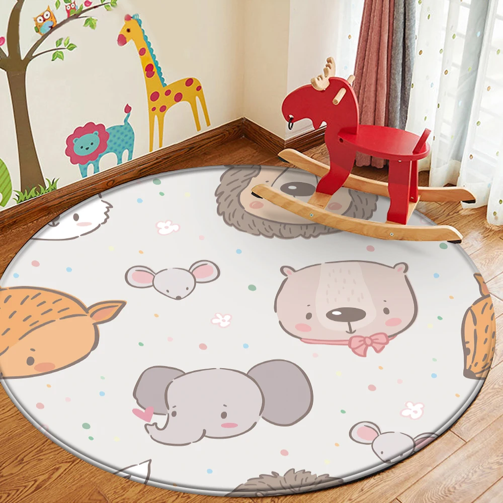 

Decorative Carpet Cartoon Bunny Printed Area Rugs Round Carpet for Living Room Floor Mat Flannel Anti-Slip Mat for Children
