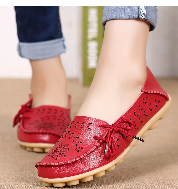 Women's Ballet Flats Genuine Leather Shoes Woman Slip On Loafers Flats Soft Oxford Shoes Casual Sapato Feminino Plus Size 44