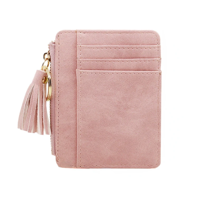 

1 шт. мини-держатель для карт с кисточкой, чехол для женских визиток из матовой кожи, держатель для карт на молнии, кошелек для монет, брелок, кошелек