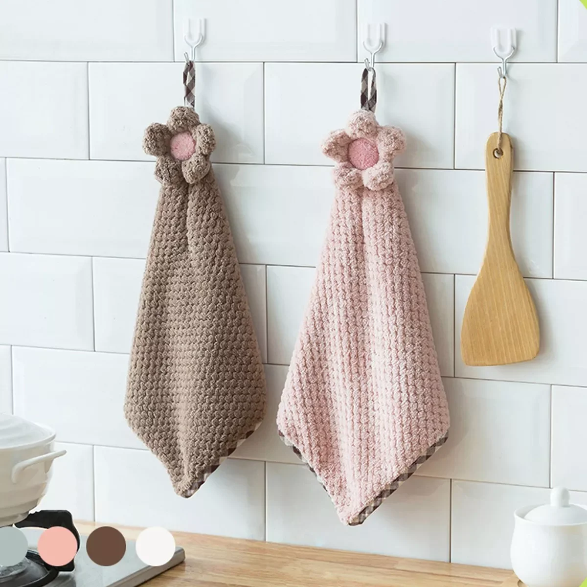 

2022 Coral Fleece Absorbent Flower Soft Hand Towels Kitchen Bathroom Cleaning Towels Non-linting