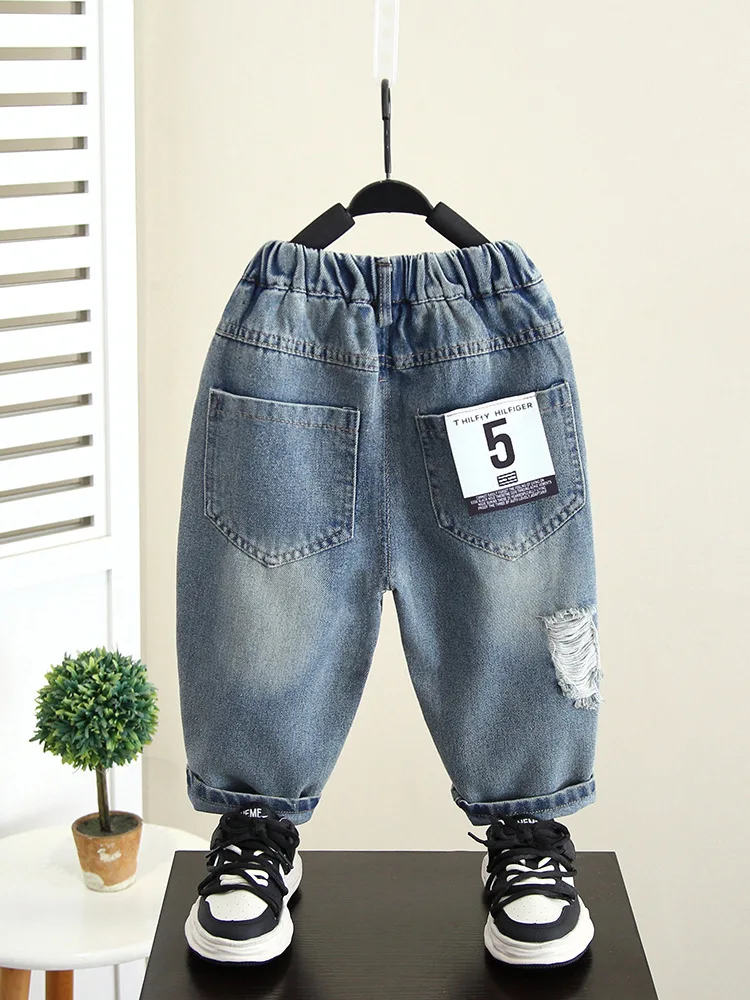 Большие мешковатые джинсы для мальчиков Детская уличная одежда рваные джинсовые