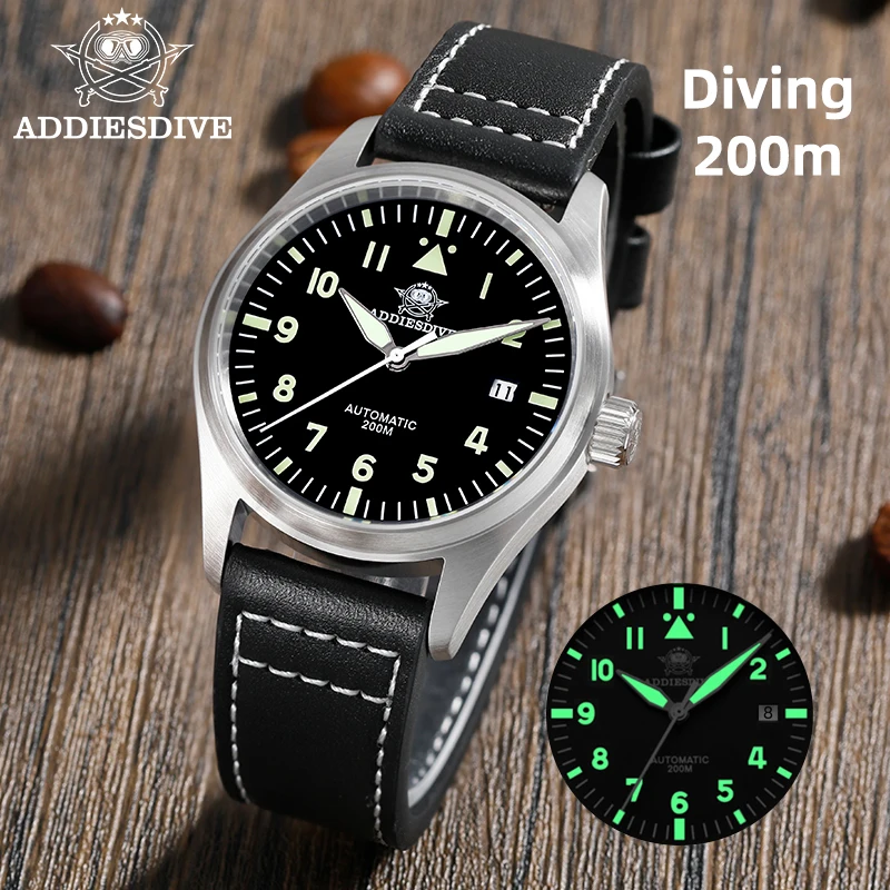 Фото ADDIESDIVE AD2519 reloj hombre сапфировые автоматические механические часы с черным циферблатом, водонепроницаемые 200 м, дайверские часы, супер светящиеся часы №2