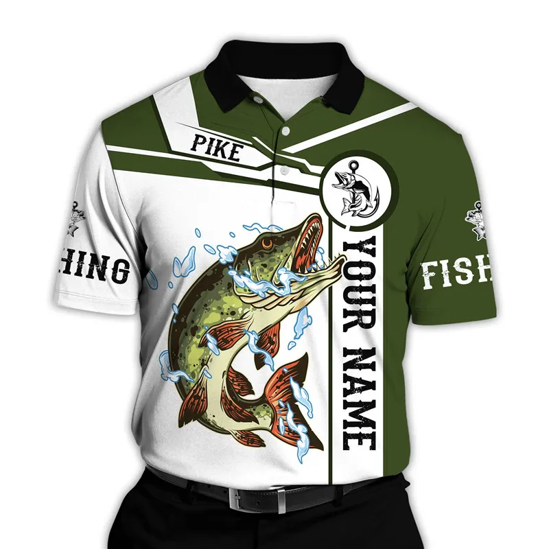 Fashion fishing series 3D full body printing men's polo shirt casual lapel short sleeve shirt