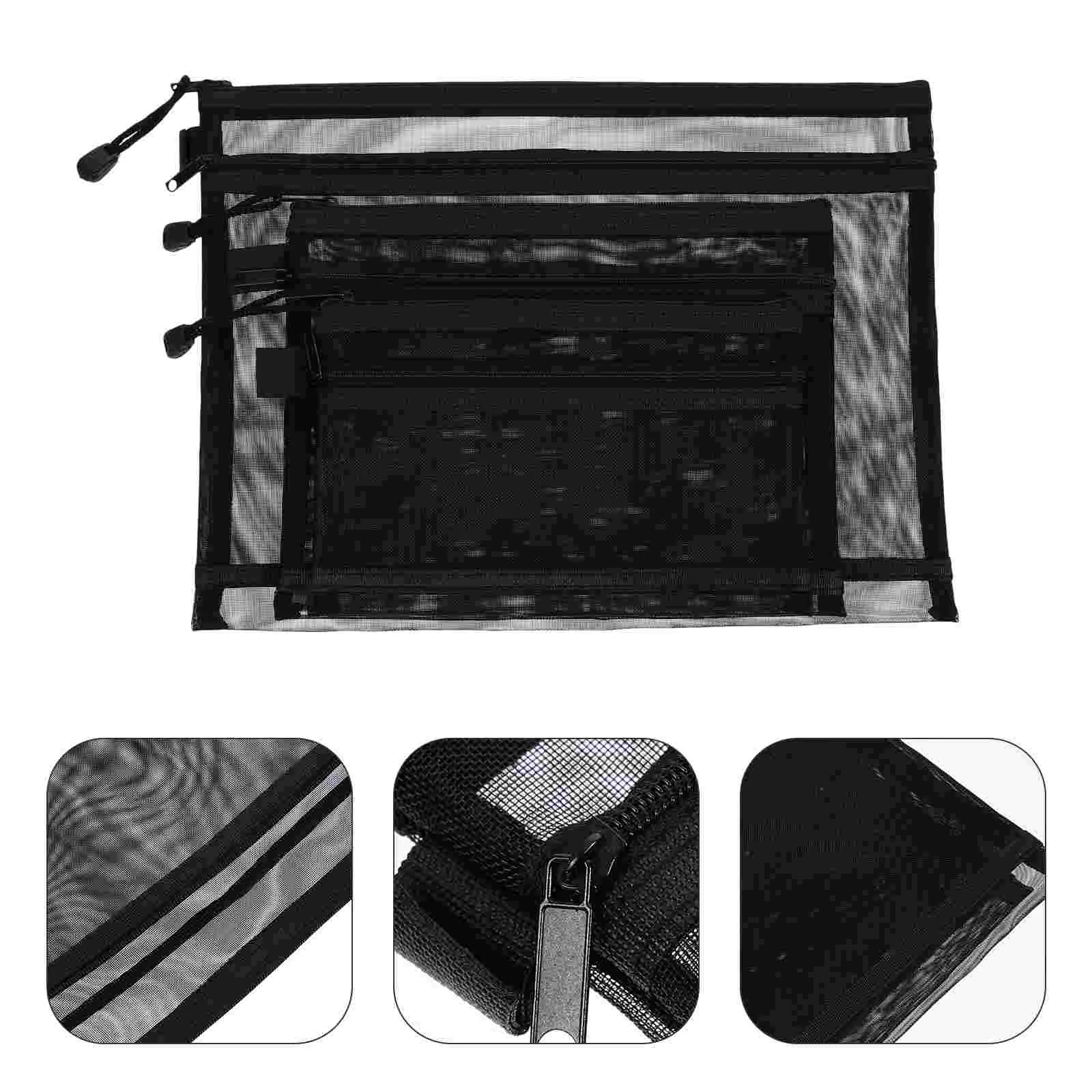 

Pouch Bag Pen Mesh Zipper Casecoin Holder Bags Pouches Stationery Storage Portable Makeup Travel Zippered File Kids Purse Small