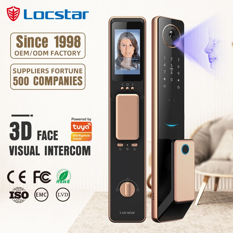 Фото Умный дверной замок Locstar с дистанционным управлением Tuya Wifi, 3D-распознаванием лиц, биометрический, с камерой и дверным звонком №1