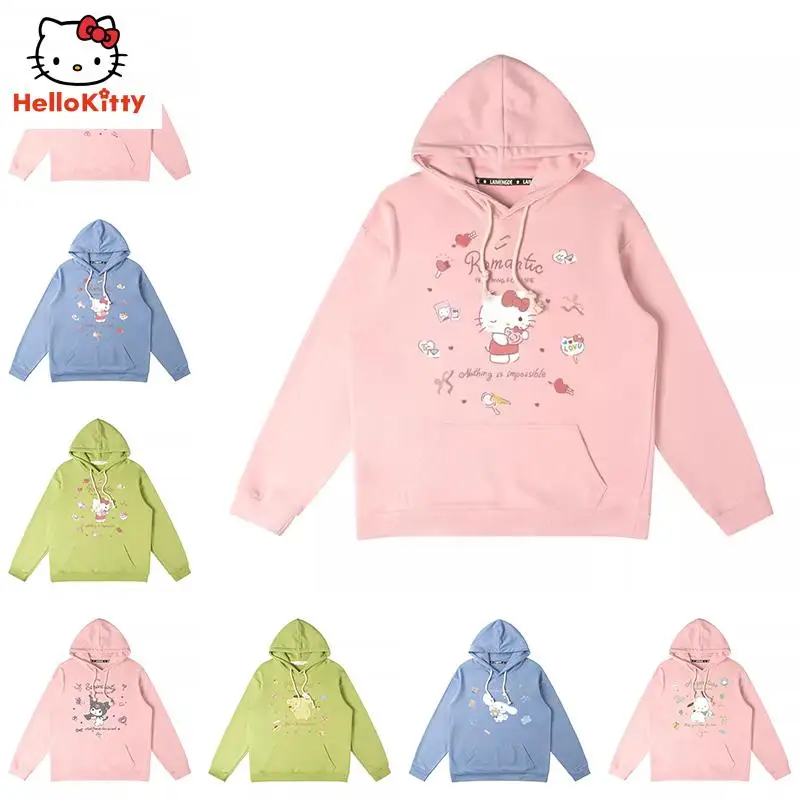 

Kawaii Kuromi Hello Kittys My Melody Autumn Print Hoodie Sanrios Cinnamoroll Pompompurin Pochacco Cute Korean Preppy Sweatshirt