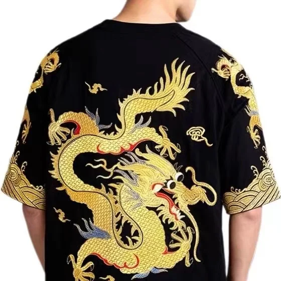 Новые Топы с коротким рукавом и принтом дракона для мужчин женщин летняя черная