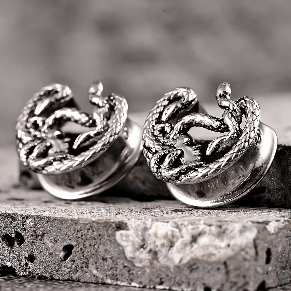 Doearko 2PCS Cool Snake Ear Plugs Gauges Expander Stainless Steel Tunnels Stretcher 8mm-16mm Body Piercing Fashion Jewelry Gift