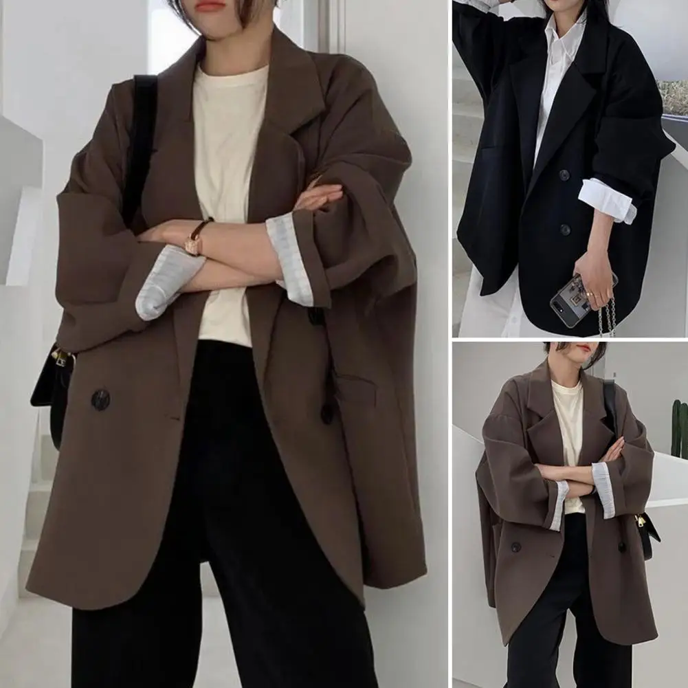 

Chic Blazer Coat Regular Length Casual Blazer Two Pockets Office Lady Solid Color Formal Suit Coat Blazer Warm