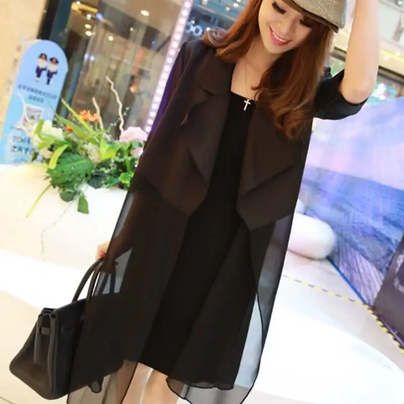 Модный тренчкот средней длины в Корейском стиле соблазнительное черное