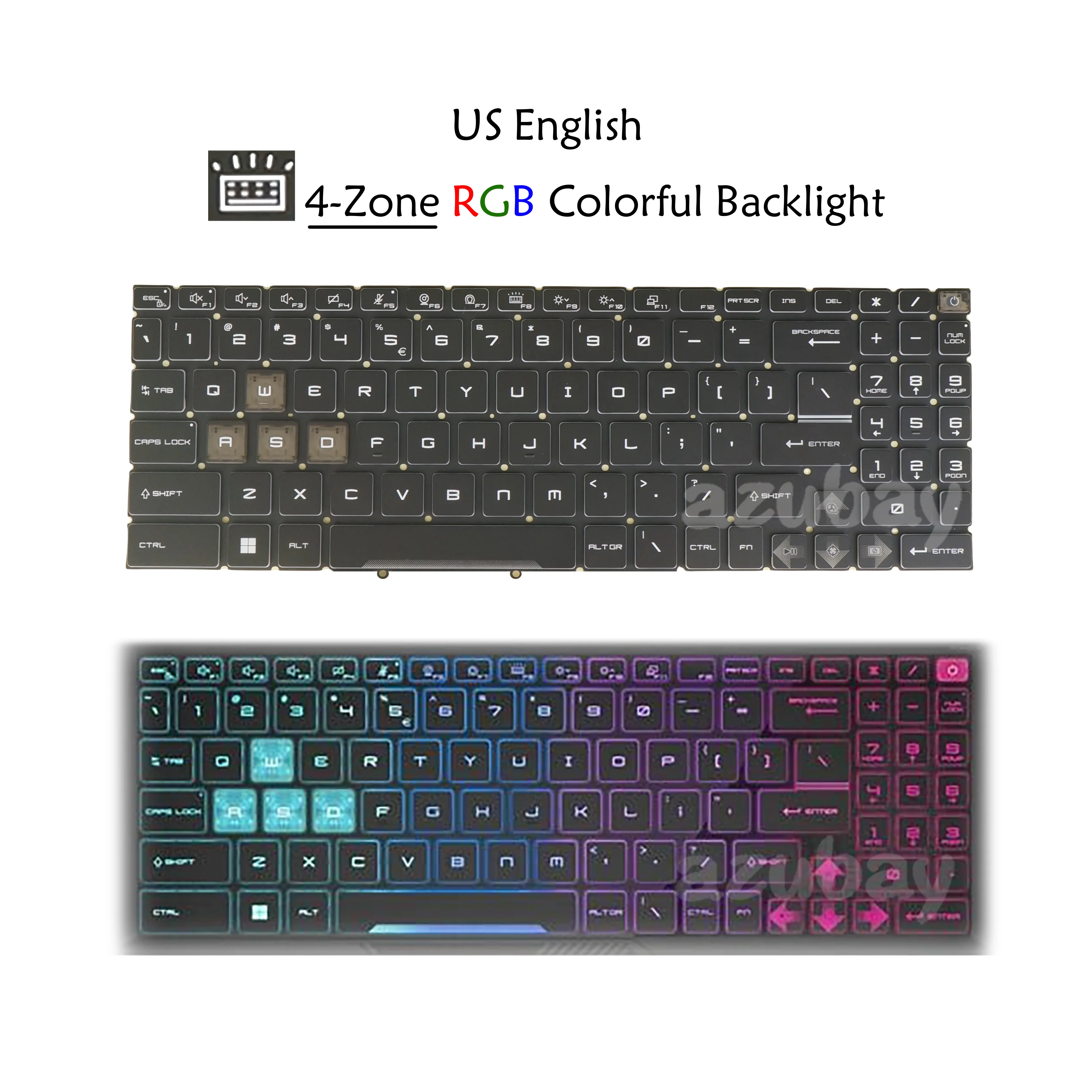 Фото Американская английская клавиатура для ноутбука MSI Cyborg 15 AI A1V/15 AI A1VFK/15 AI A1VEK MS-15K2, 4-зонная RGB с цветной подсветкой №2