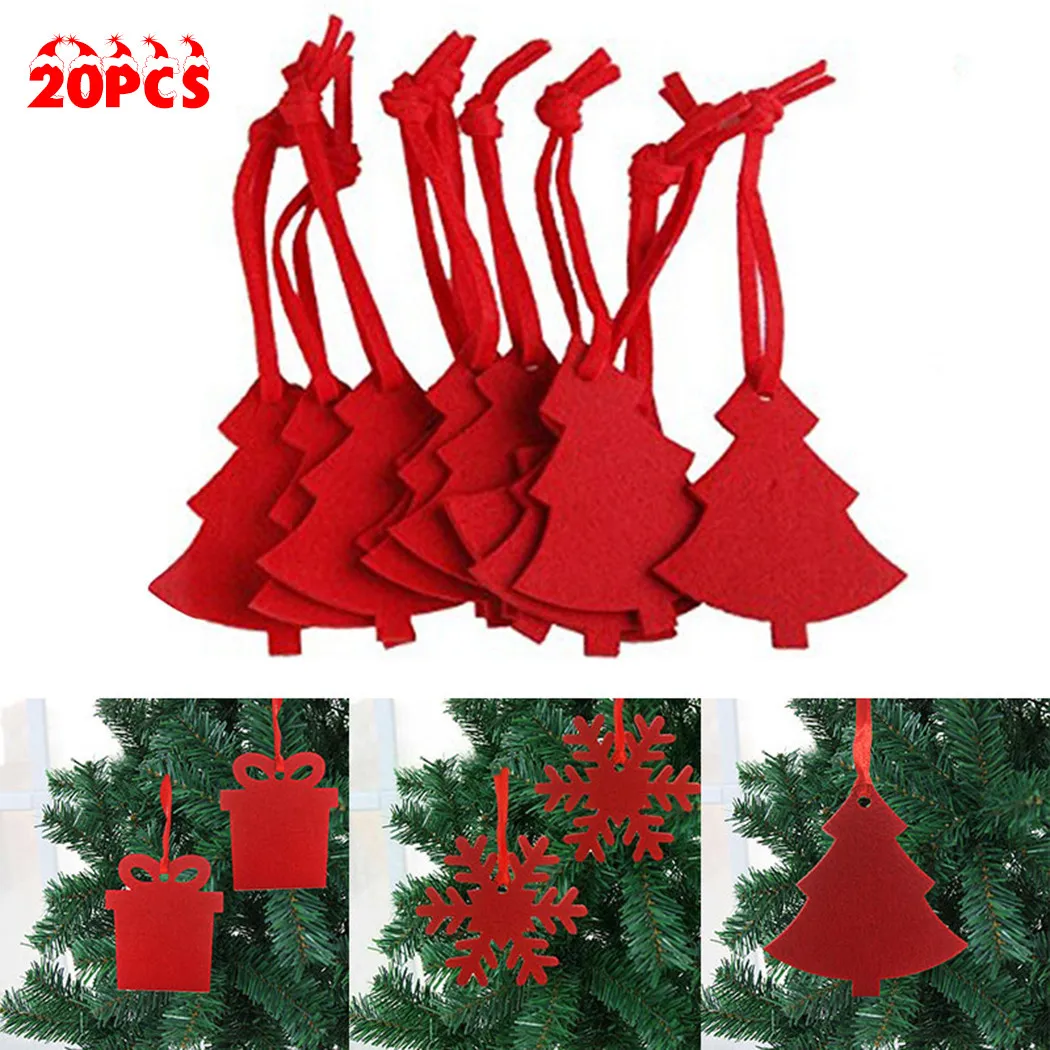 

20 Pcs Felt Christmas Tree Pendants Decorations 2023 Xmas Hanging Ornaments Reindeer Snowflake DIY Craft Red Gift For Kids Decor