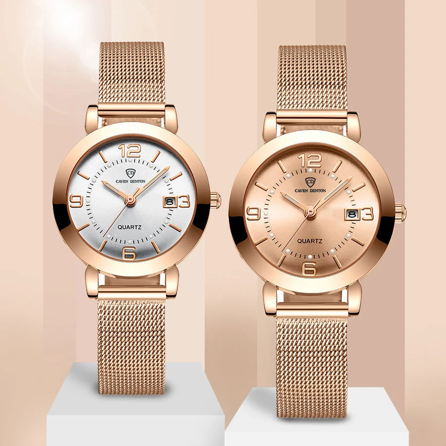 Женские часы с ремешком из нержавеющей стали светящийся календарь