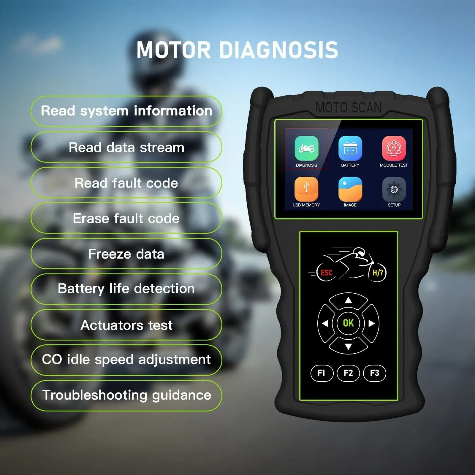 Фото Диагностический сканер для мотоциклов JDiag M100 Pro, OBD2, инструмент для диагностики неисправностей, считыватель кодов для BMW, Kawasaki, Yamaha, Suzuki, KTM №5