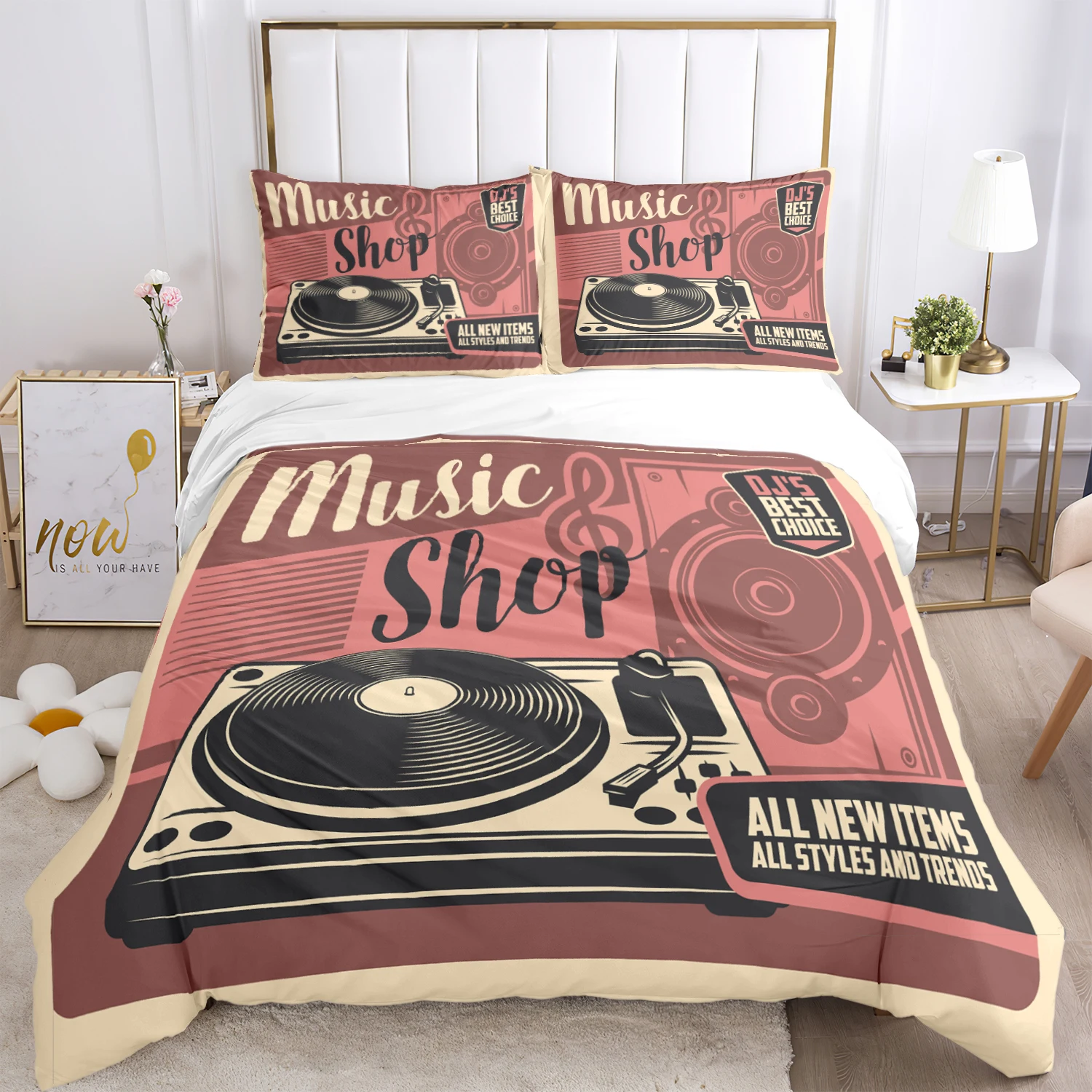 

Retro music CD ART HD Print Bedding Set，children King Size Bedding Set，boy’s Bed Double Bed Duvet Covers Pillowcase Bedding Set