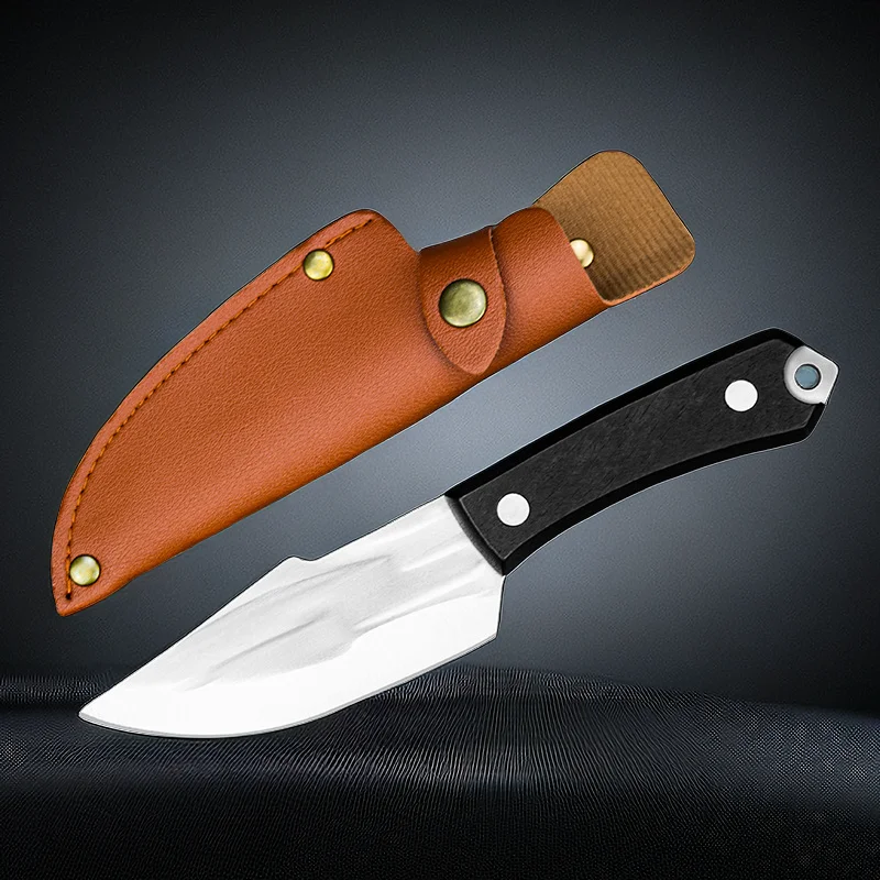 

Free leather case, extremely sharp wooden handle knife, portable handheld meat knife, outdoor camping self-defense hunting knife