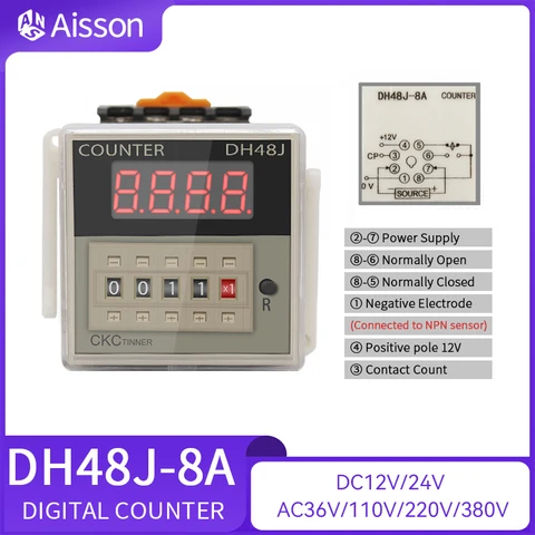 DH48J-8 8A 11A Электронный предустановленный цифровой дисплей Счетчики Реле NPN Датчик Ациклический 8PIN 11PIN с основанием DC12V 24V AC220V