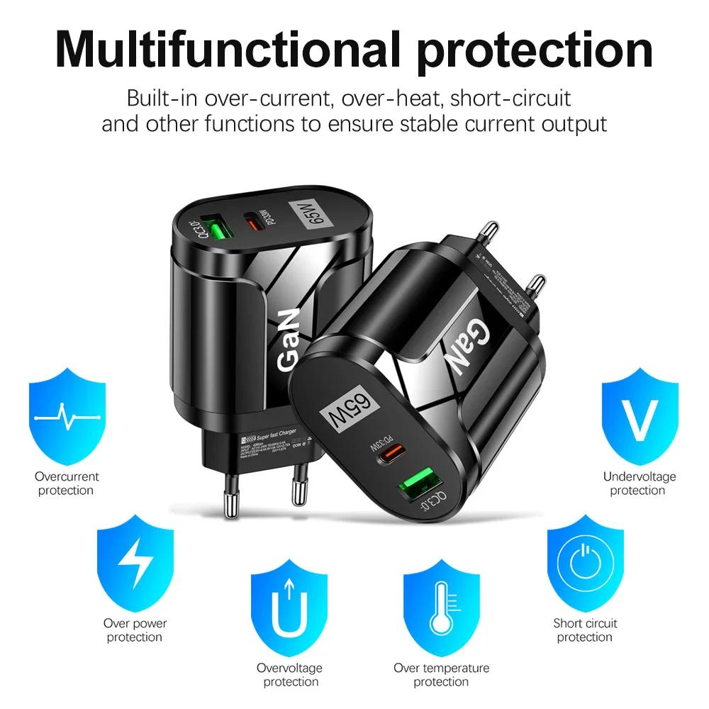 Сетевое зарядное устройство GaN с USB Type-C 65 Вт PD 3 0