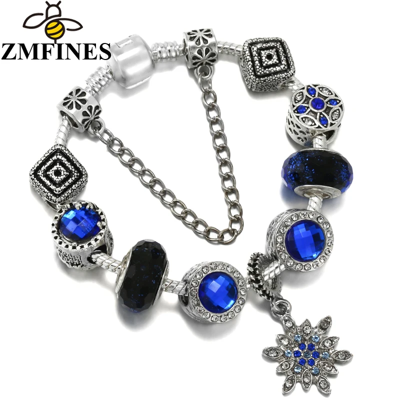 

Hot Selling Blue Crystal Charm Beads Pendants DIY Snake Chain Charm Bracelet For Women Children Fashion Jewelry Dropshipping