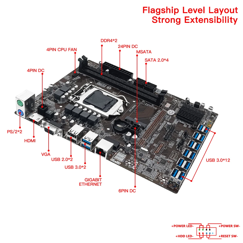 Набор материнской платы для майнинга BTC B250C LGA 1151 с процессором G3900 DDR4 RAM MSATA + 12xpcie на