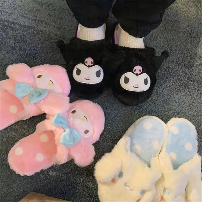 

Kawaii Girls Autumn and Winter Slippers MyMelody Cinnamoroll Cute Cartoon Home Indoor Floor Slippers Plush Schoolgirl Slippers