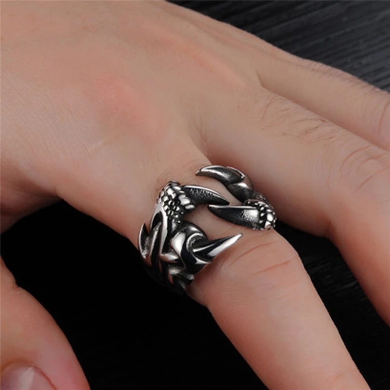 

Zircon Titanium Steel Dragon Claw Halloween Skull Ring Hot Fashion Men's Domineering Opening Rock Animal Jewelry