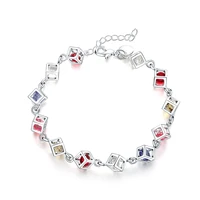 colorful stone zircon diamond bracelet 925 silver cube chain bracelet for women luxury kpop jewelry charms trend hot sell