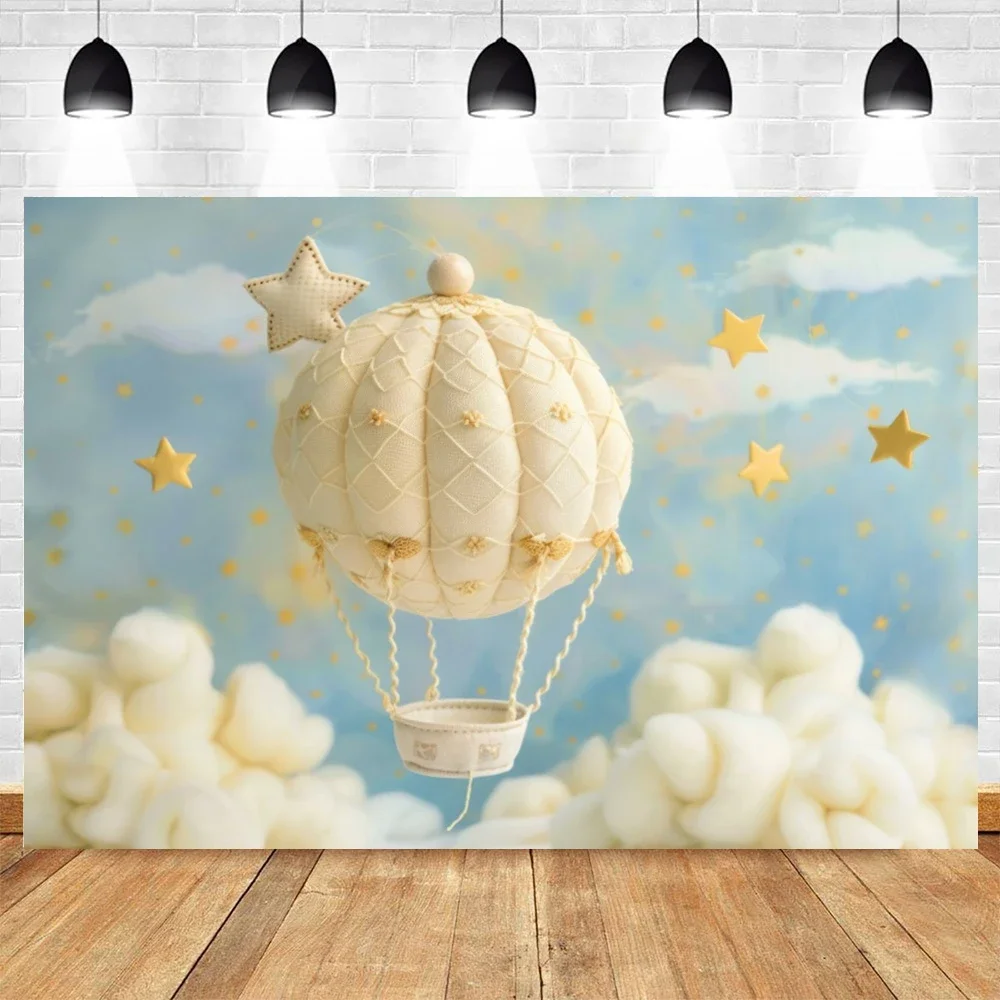 Hot Air Balloons Bear Baby Shower Photography Background Boys Girls Birthday Cake Smash Party Decor Photoshoot Props