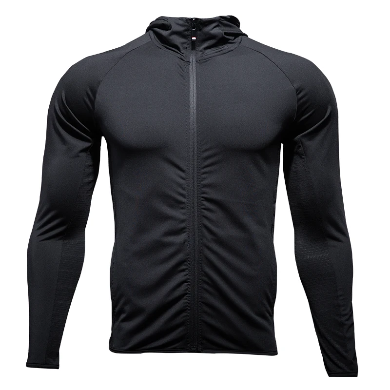 Men Running Training Jackets Loosed Elastic Breathable Hooded Quick Dry Long Sleeve Hoodies Male Basketball Gym Casual Sportwear