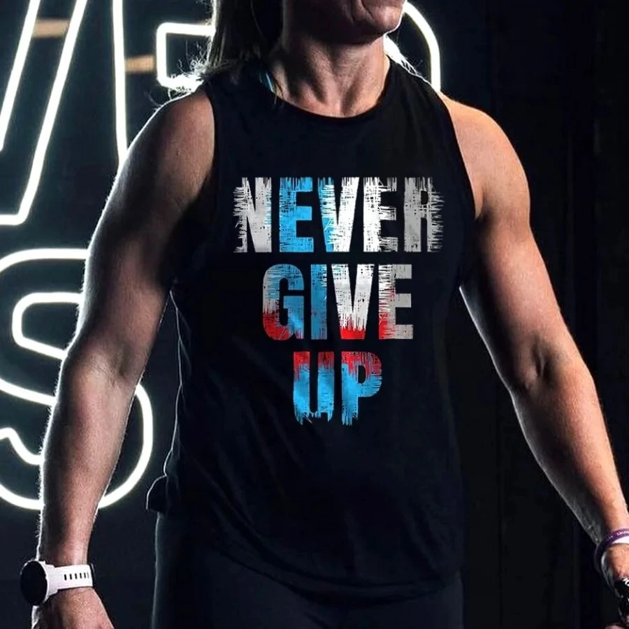 

Rheaclot NEVER GIVE UP Women's Graphic Funny Summer Cotton Tank Top