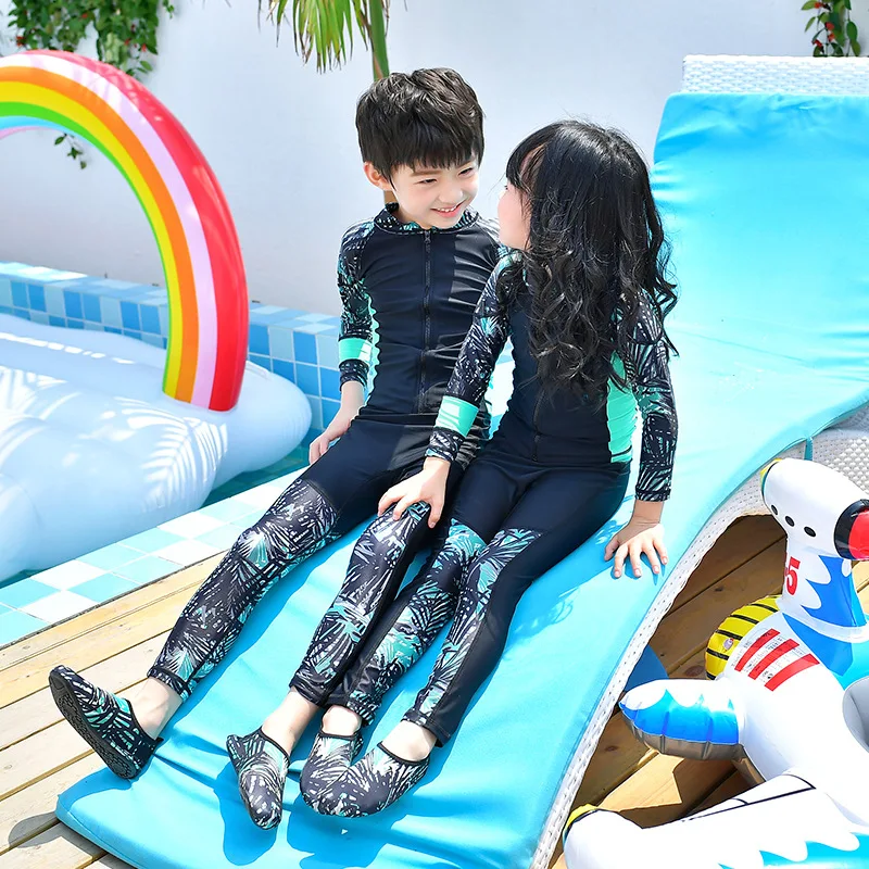 Children Two Pieces Quick-Drying Water Sport Swimwear Long Sleeve UV Protection UPF50+Athletic Surf Dive Shirt &Pants Beach Wear