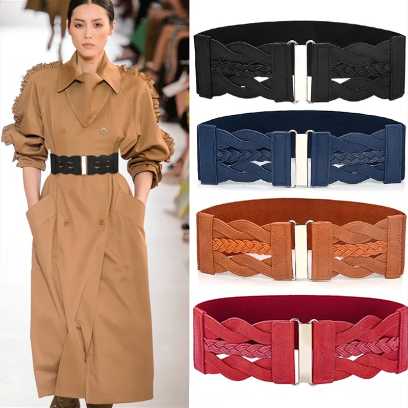 

Vintage Waist Belt Korean Buckle Elastic Belt Women Accessories Dress 7.5cm Wide Female Belt Clothing Accessories Cinturones