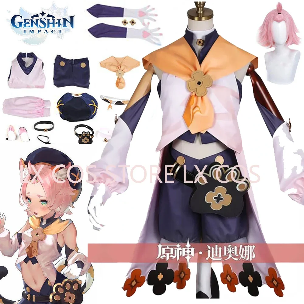 В наличии игра Genshin Impact Diona Косплей Костюм Парики Аниме Наряды Платье Хэллоуин