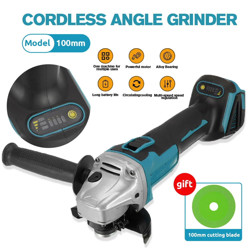 

100/125mm Rechargeable Brushless Angle Grinder Variable 3 Speed Polishing Electric Grinding Cutting Machine Power Tools