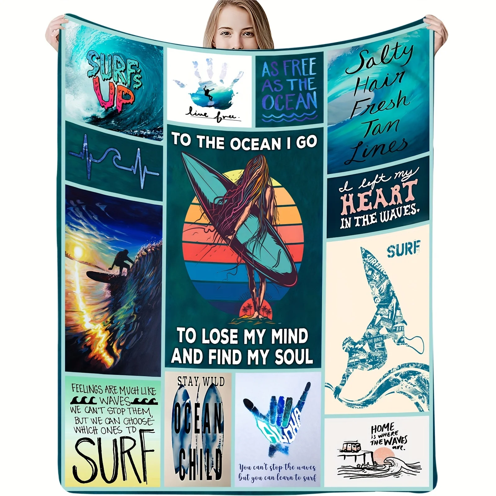 

1pc Surfing Lovers Flannel Blanket, Soft Throw Blanket Nap Blanket For Sofa Bed Office Home Decor, Birthday Holiday Gift Blanket