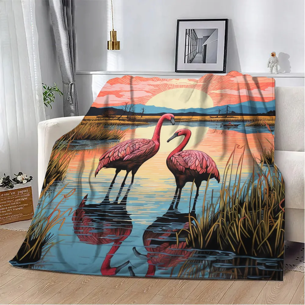Флисовое одеяло Laumango с красной короной и журавлем в стиле пэчворк мягкое