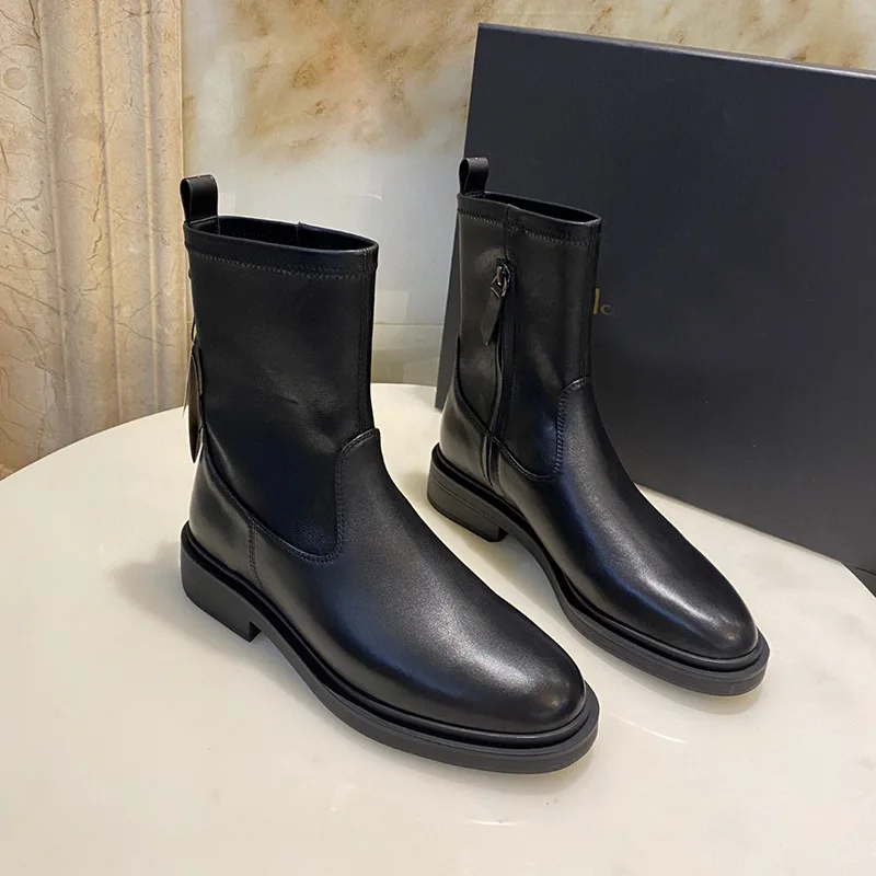 

2022 Autumn New Product Parent -Children's Female Shoes Rounds Leather Simple Mid -and -side Zipper Elastic Boots DF166