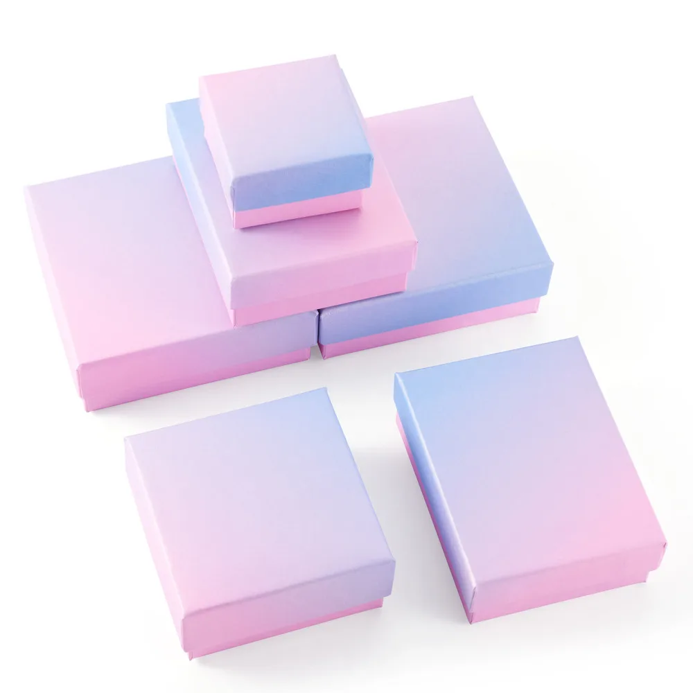 

Rectangle/Square Gradient Color Cardboard Gift Box DIY Jewelry Packaging Box with Sponge for Rings Necklace Earrings Bracelet