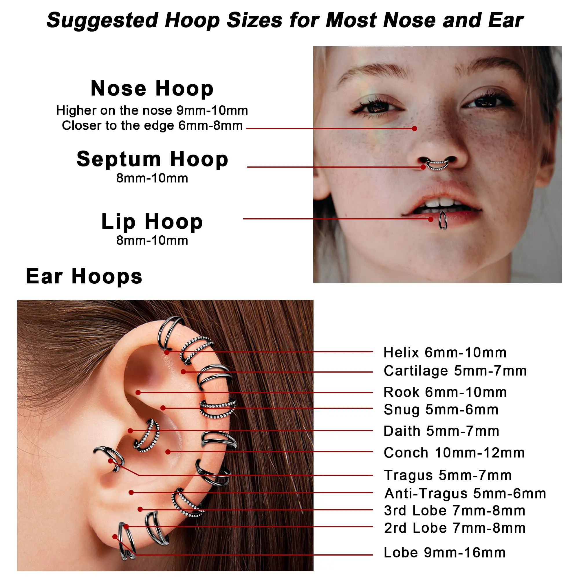 Double Open Stack Titanium Nose Ring Clicker Septum Hinged Tragus Helix Cartilage Nose Piercing Jewelry for Women Men