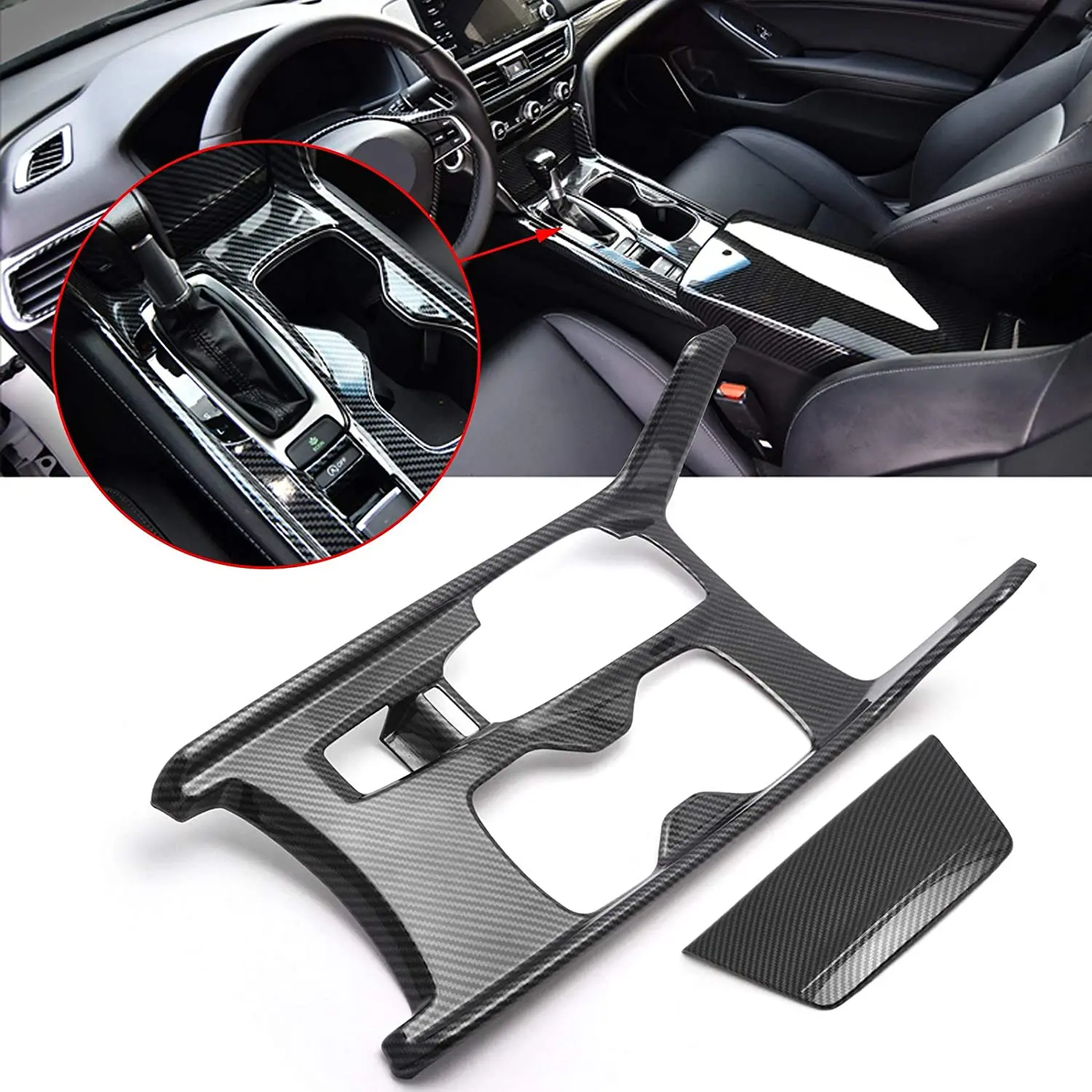 

Water Cup Holder Panel Cover Trim ABS Carbon Fiber Style Compatible with Honda Accord 10th Gen 2018 2019 2020 2021 2022