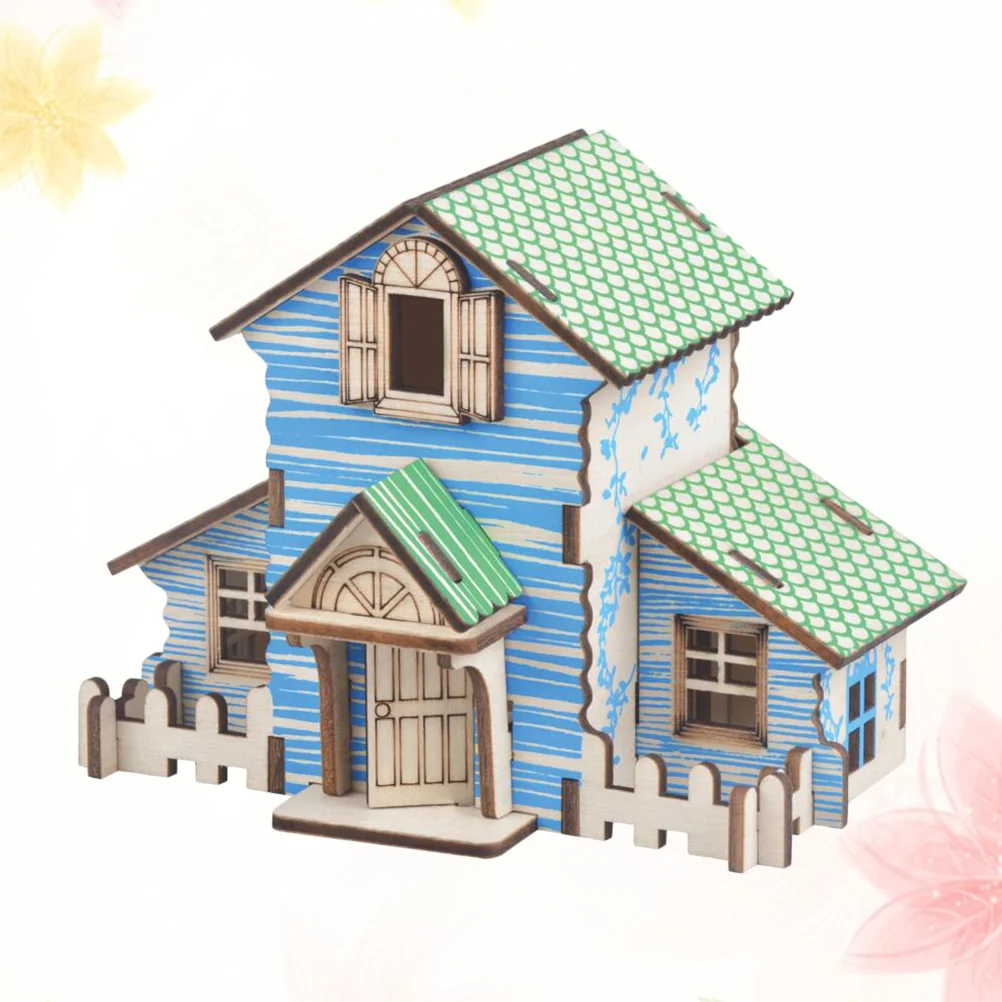 

Puzzle House 3D Wooden Jigsaw Kids Cottage Wood Building Toy Country Teaser Brain Model Miniature Villa Diy Birthday Gift